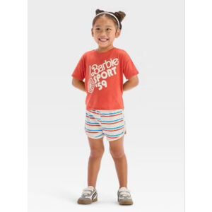 Toddler Girls' 2pc Mattel Barbie Sporty Retro T-Shirt & Shorts Set NWT Size 3T